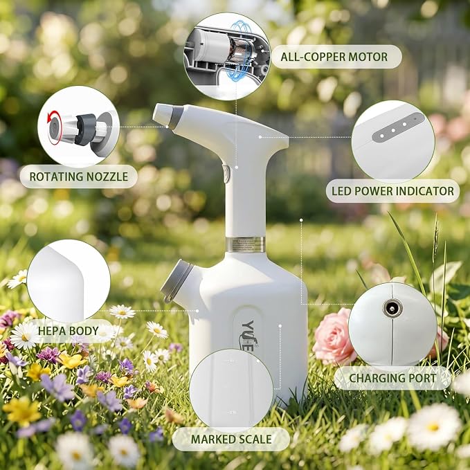 Electric Spray Bottle, 0.26 Gallon Battery Powered Plant Mister, 1500mAh USB Rechargeable Automatic Garden Sprayer, Handheld Continuous Water Spray Bottle for Indoor Houseplants, Succulents, Cleaning