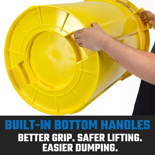 Magnum Yellow 55 Gallon Trash Can Set (Trash Can, Quiet Dolly, and Reinforced Lid), Construction Grade, Jobsite Ready, Non-Marking Wheels & Casters for Rolling Garbage CMTC-CLD0-55Y02 (2 Set)