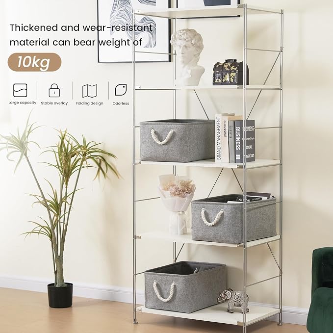 15.7x11.8x8.26 Inch Fabric Large Storage Bins with Handles 3 Pack | Foldable, Sturdy Metal Strand, Cardboard Support Molding, Fabric Storage Baskets for Shelves, Closet, Bedroom, Gray