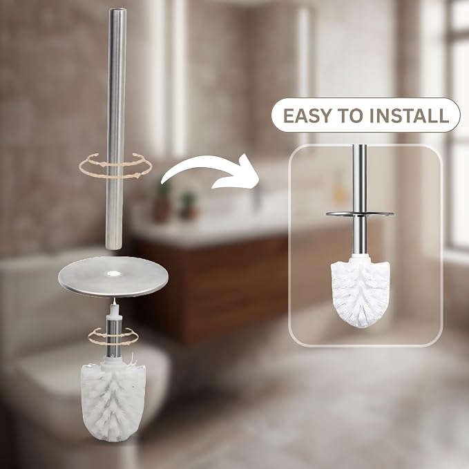 Escenzy Natural Shell Toilet Brush and Holder Set – Handcrafted Mother of Pearl Mosaic Glass Holder, 304 Rust-Resistant Stainless Steel Toilet Bowl Brush – Decorative Luxury Coastal Bathroom Accessory