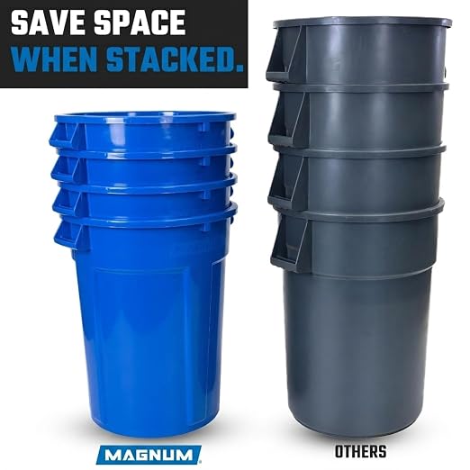 Magnum 44 Gallon Trash Can, High-Vis Blue, Construction Grade, Heavy Duty Plastic, Jobsite Ready for Holding Garbage and Recycling CMTC-C000-44B01 (1 Pack)
