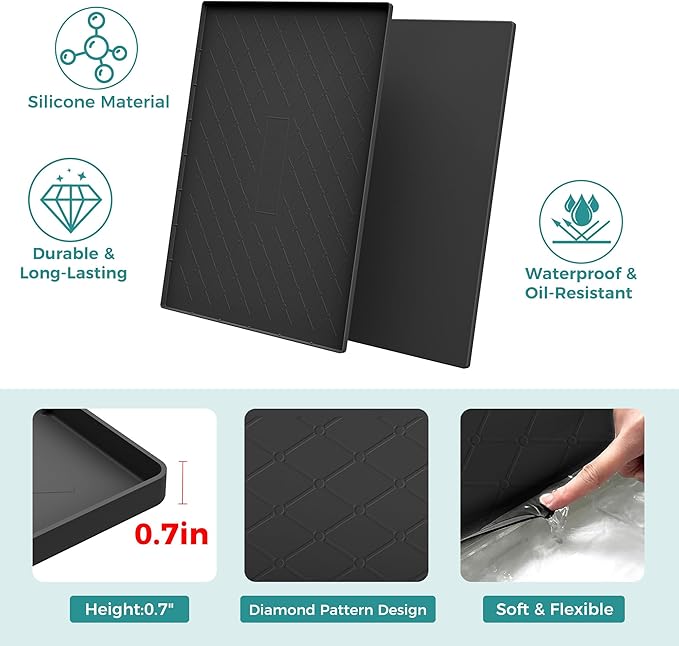 URMONA Under Sink Mat 31 x 22 in, Waterproof Silicone Cabinet Protector | Waterproof, Oil-Resistant, Raised Edge, Cabinet Liner, Shelf Protector, Pet Food Mat, Storage Mat, Easy to Clean, Beige
