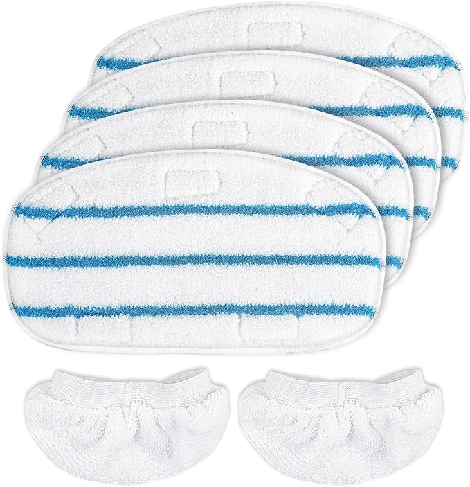 KEEPOW Steam Mop Pads Set Compatible with PurSteam ThermaPro 10-in-1 | 4 Pack Steam Mop Pads & 2 Universal Microfiber Cloths, Washable Reusable Replacement Pads for Floor Cleaning