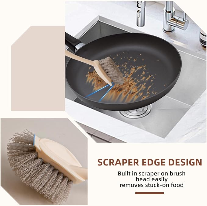 4-Pack Heavy Duty Scrub Brushes Set with Wooden Handles | Triangle & Square Floor Scrubber, Dish Brush, Grout Cleaner for Kitchen, Bathroom, Tile, Carpet & Stubborn Stains Removal