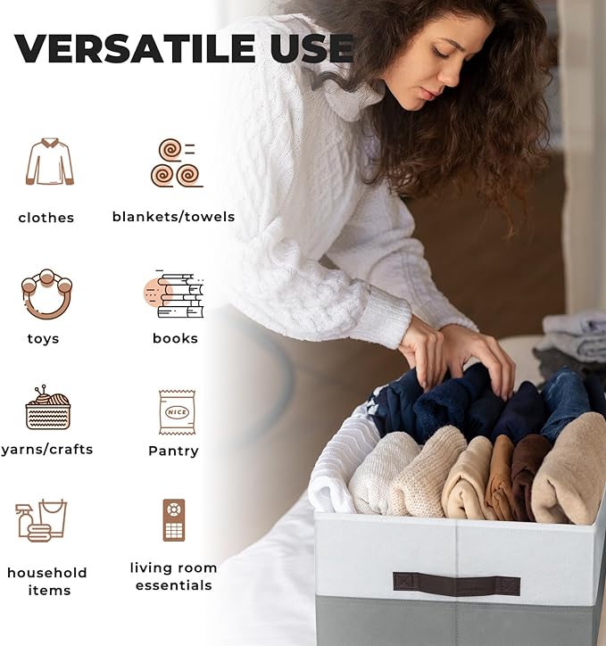 6 Pack Clothes Bins for Organization - 16x12 Extra Large Storage Baskets for Shelves Closet Bedroom - Toy Storage Organizer Bins Boxes Cubes for Nursery - RV Apartment Essentials