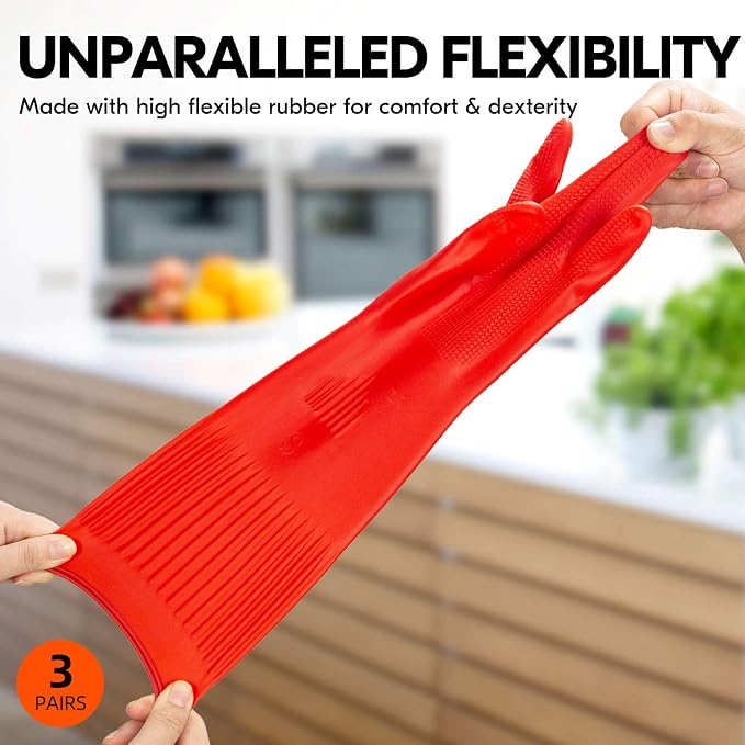 Vgo... Latex Reusable Cleaning Gloves,Long Sleeve Kitchen Gloves(RB2143) | 20cm long sleeve,extra thick,dishwashing,household,painting,gardening,pet care,car washing,bathroom,hair dyeing