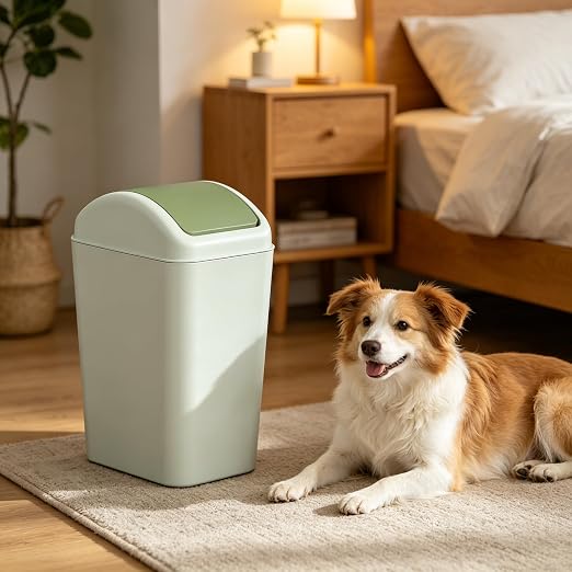 4.5 Gallon Plastic Swing Lid Trash Can, Slim Garbage Bin, Green | Trash Bin with Lid, Waste Basket Swing Top