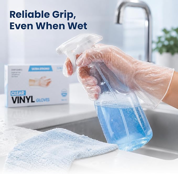 ForPro Disposable Vinyl Gloves, Industrial Grade, Powder & Latex Free, Non-Sterile, Food Safe, 2.75 Mil Palm, 3.9 Mil Fingers