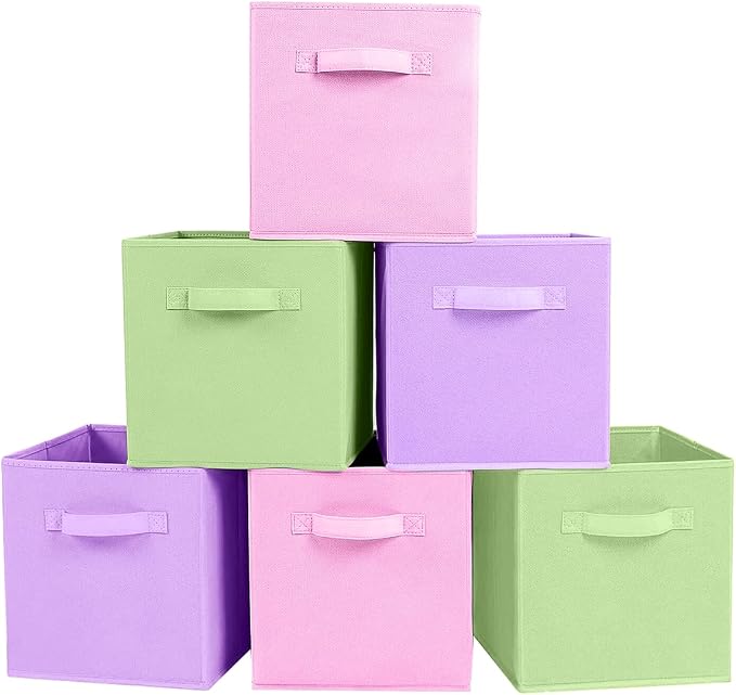 ShellKingdom Storage Bins, Foldable Fabric Storage Cubes And Cloth Storage | Storage Organizer For Closet And Toys, 10.5x10.5x11 INCH, 6 Pack (Pink, Green, Lavender)