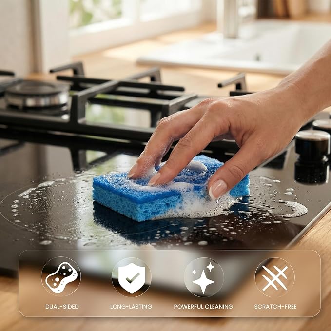 Metflavor Kitchen Sponges, 12 Count, Dual-Sided Non-Scratch Scrub Sponge | Dish Scrubber, All-Purpose Cleaning