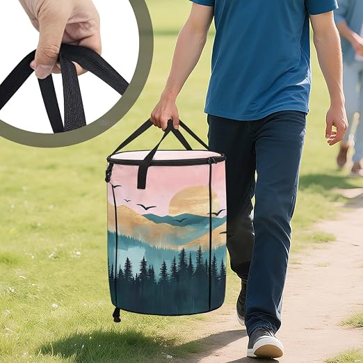 Landscape Camping Trash Can Collapsible 20 Gallon Waterproof Outdoor Garbage Can Storage with Lid Lightweight Trash Bags for RV's, Picnic, Recycling, Yard Waste