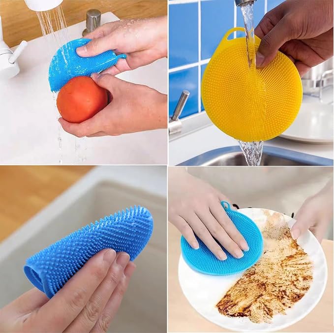 Silicone Dish Scrubber, 12 Count Silicone Sponge Dish Brush, Food Grade BPA Free Reusable Rubber Sponges Dishwasher Safe and Dry Fast, for Kitchen Dish Dishes Fruits Vegetables Washing and Cleaning.