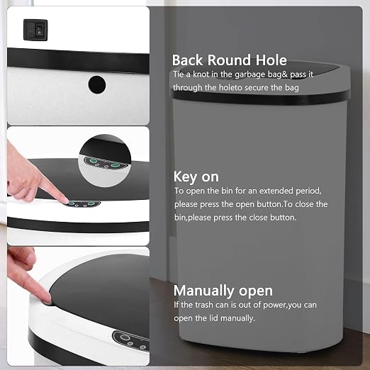 13 Gallon/50 L Kitchen Trash Can with Lid, Garbage Can with Touch-Free Lid, Cute Trash Can Automatic Trash Can Bathroom Trash Can with Lid, Motion Sensor Trash Can Waterproof Trash Bin