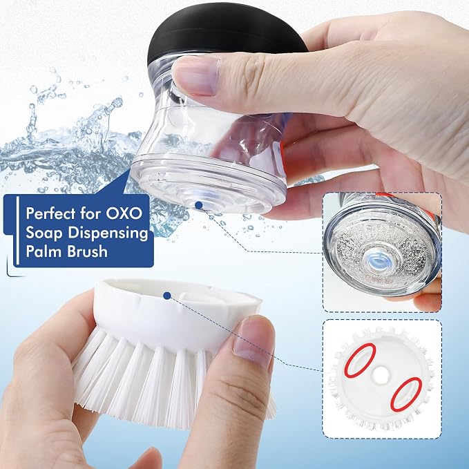 Palm Brush Refills for OXO Soap Dispensing Dish Brush | 6 Pack Cleaning Replacement Brush Head for OXO Palm Brush