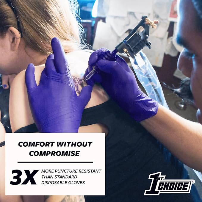 1st Choice 3 mil Disposable Indigo Nitrile Exam Gloves for Medical, Salon | Dentist, Esthetician, and Household Chores, Bulk Purchasing Options Available, Suitable for Use with Hair Dying Chemicals