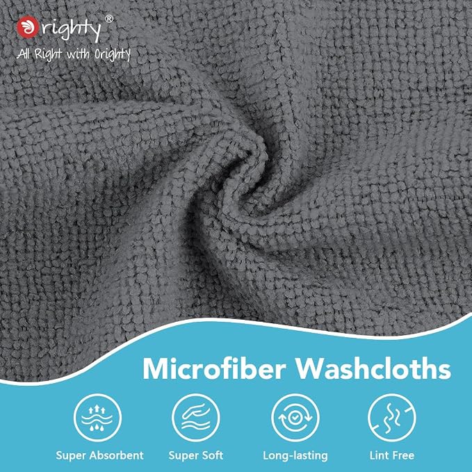 Orighty Washcloths, 5 Pack Microfiber Face Towels, 12x12 Inch Grey | Highly Absorbent & Soft Feel, Multi-Purpose Wash Cloths & Hand Towels for Bathroom, Hotel, Spa, and Gym