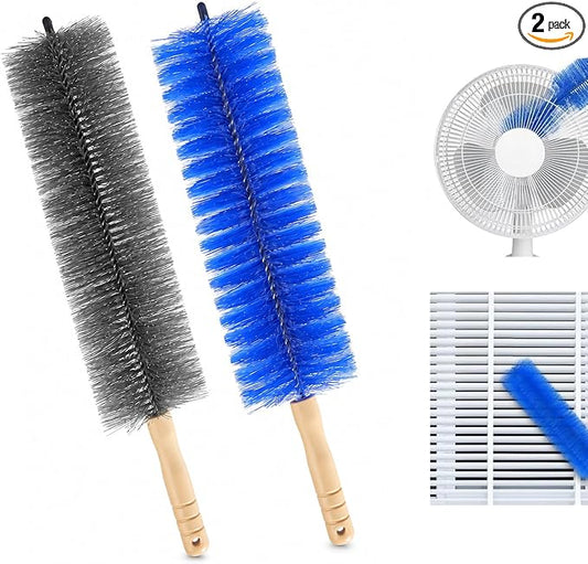 2Pcs Fan Cleaning Brush, Microfiber Duster for Electric Fan and Blind, Reusable Cobweb Dust Collector, Bendable Soft Fiber Head(Gray + Blue)