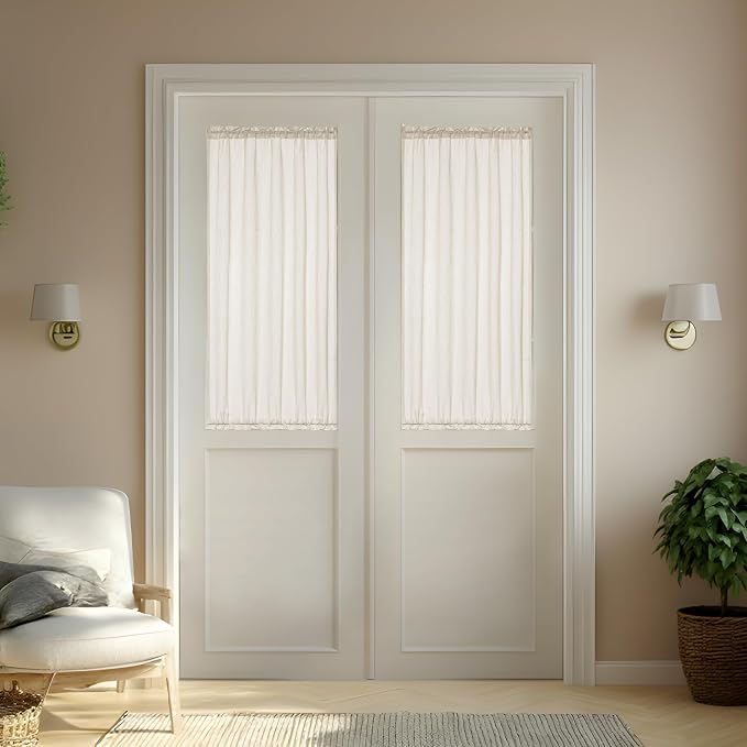Beige 2 Panels 25 x 68 Inch Sidelight Curtain for Front Door Privacy | Semi Sheer Light Filtering, Boho Natural, Linen Textured Curtains, Dual Rod Pocket, for Bedroom Patio Door Window, W25xL68
