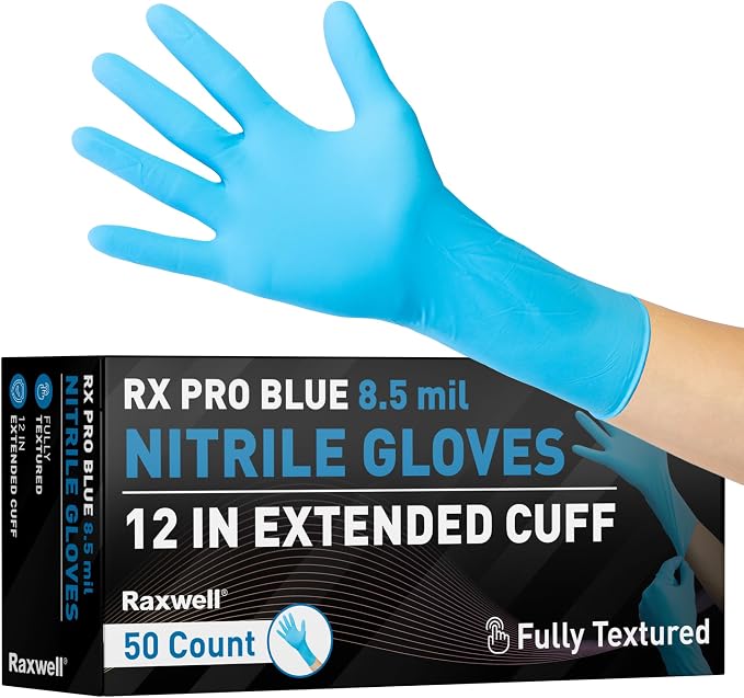 8.5 Mil Nitrile Gloves, Heavy Duty Cleaning Gloves, For Adults | 8.5 Mil Support, Forearm Coverage, Textured Grip, Chemical Resistant Gloves, Latex Free & Powder Free, Kitchen & Dish Gloves