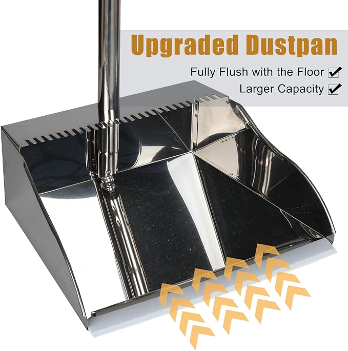 Stainless Steel Dustpan Metal Dustpan with Handle Heavy Duty Dust Pan Upright Dust Pan for Home Office Lobby