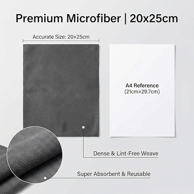 5 Pack Microfiber Cleaning Cloths (20x25cm) — Lightweight, Lint-Free & Streak-Free Towels for Delicate Surfaces, Electronics and Glass
