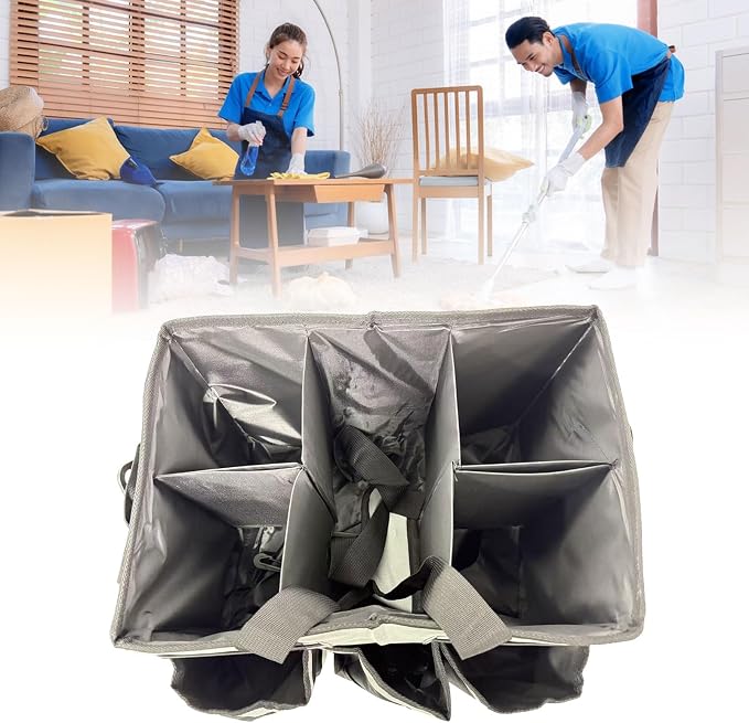 ZJchao Cleaning Supplies Organizer Bag with Shoulder Strap, Portable Cleaning Caddy Backpack, Water proof Tool Storage Tote for Housekeeping, Janitorial Supplies, Home (Grey)