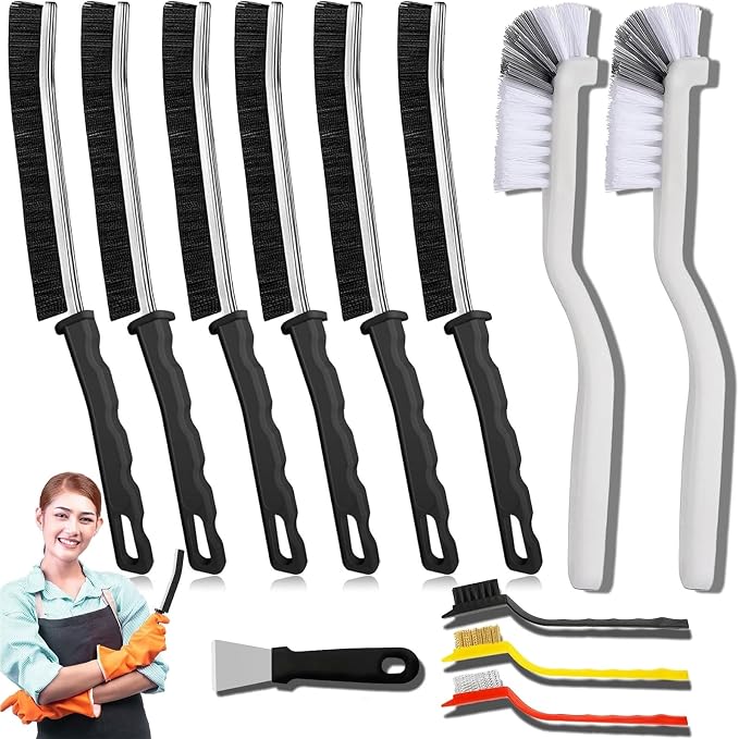 Crevice Cleaning Brush Set, Hard Bristle Gap Scrubber Tools for Bathroom Grout, Window Tracks & Shower Doors, Deep Cleaning Home Essentials & Practical Housewarming Gifts 12-Pack