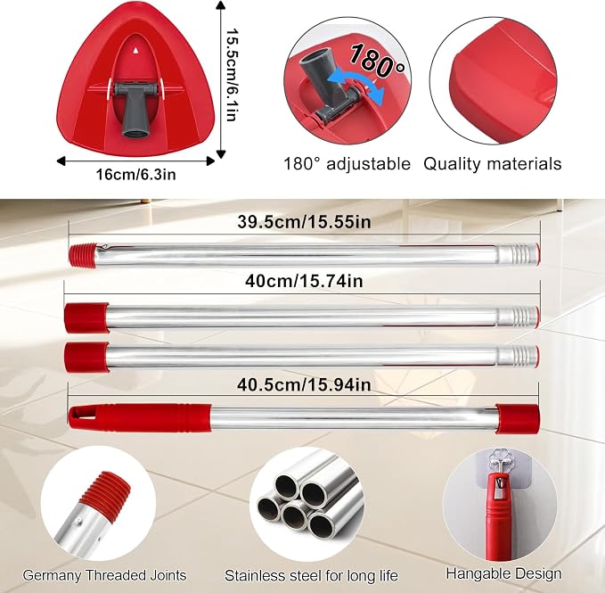 Mop Handle & Mop Base & Scrub Brush Set for Ocedar, Mop Handle for O Cedar, Spin Mop Replacement Handle for Ocedar, 30" to 58" Mops Handles for Cedar Spin Mops & H2pro Flat Mop, Mop Base & Scrub Brush