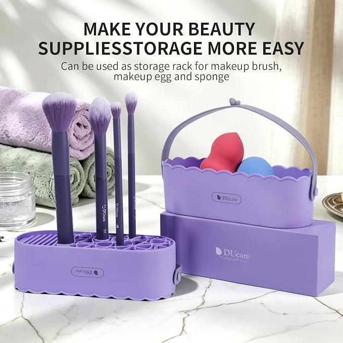 DUcare Makeup Brush Cleaner 4 in 1 Makeup Brushes Sponges Cleaning Mat Removes Cosmetic Color Brush Cleaner Pad for Cleaning Makeup Sponges Brushes Purple