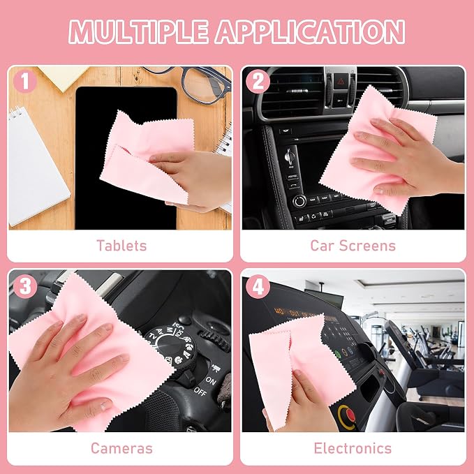 Andibro 10 Pcs Microfibre Glasses Cleaning Cloths, Soft Glasses Cleaner Cloth Lens Cleaning Cloth Reusable Eyeglasses Cleaning Tool for Camera Lens Cell Phone Screens Cleaner Accessories(Pink)