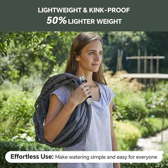 Garden Hose 25ft, Ultra-Light & Flexible Water Hose, Gray | Made of TPU(Not PVC) Hose, Non-Shrinking, Easy to Store, Drinking Water Safe Material, All-weather Use
