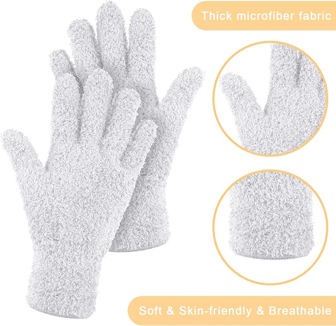 Patelai 3 Pairs Microfiber Dusting Gloves for Plants Leaf, Medium | White,Plant Cleaning Gloves, Reusable Washable Gloves,House Furniture Blinds Dusting