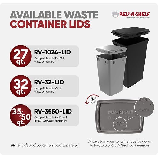 Rev-A-Shelf 27 qt Polymer Replacement Waste Container for Rev-A-Shelf Pullouts, Kitchen Cabinet Trash Can Recycle Bin, RV-1024-17-2, Silver (2-Pack)