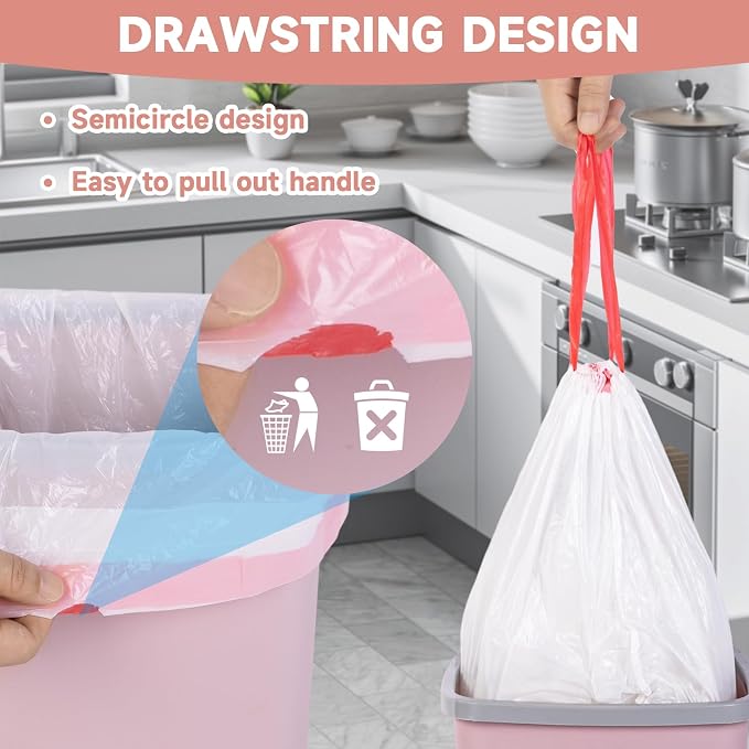 3 Gallon Small Trash-Bags Drawstring For Bathroom - White Plastic Mini Garbage Bags Unscented 60 Count 12 Liter Tiny Waste Basket Liners Kitchen Office Car Little Strong Thick Bulk Magesh