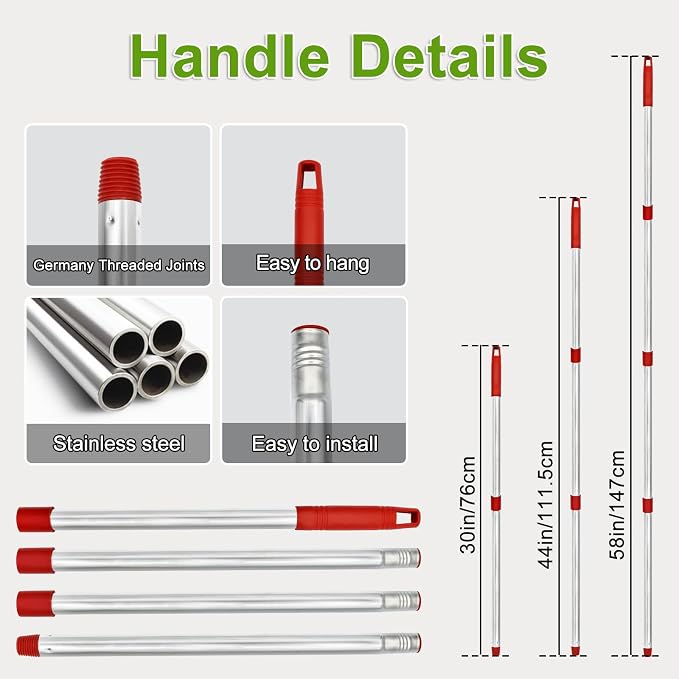 Spin Mop Handle, Mop Replacement Heads,Brush,Base Compatible with OCedar RinseClean 2 Tank,Inclued 2 Microfiber Mop Heads,1 Mop Base,2 Brush and 4-Section Mop Handle for Ocedar,Use for Floor Cleaning
