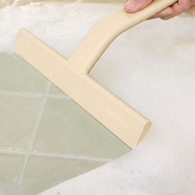 JustHang Shower Squeegee with Built-in Hook, 10'' Sand Beige | Award-Winning Design, All-One-Piece Soft-Touch Silicone, for Glass Door, Bathroom, Window, Mirror, Tile Wall, Car