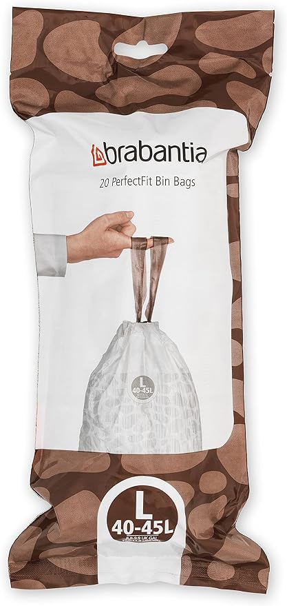 Brabantia PerfectFit Trash Bags (Size L/10.6-12 Gal) Thick Plastic Trash Can Liners with Drawstring Handles (120 Bags)