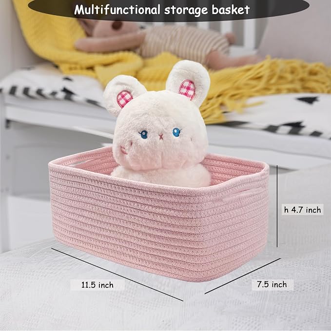 COMFY HOMI 11.5"x7.5"x4.7" Storage Baskets for Organizing | Cotton Rope Woven Basket | Toy Storage Bin Box | Basket for Shelves, Closet Organizer Bin, Decorative Closet Shelf, 3 Pack,