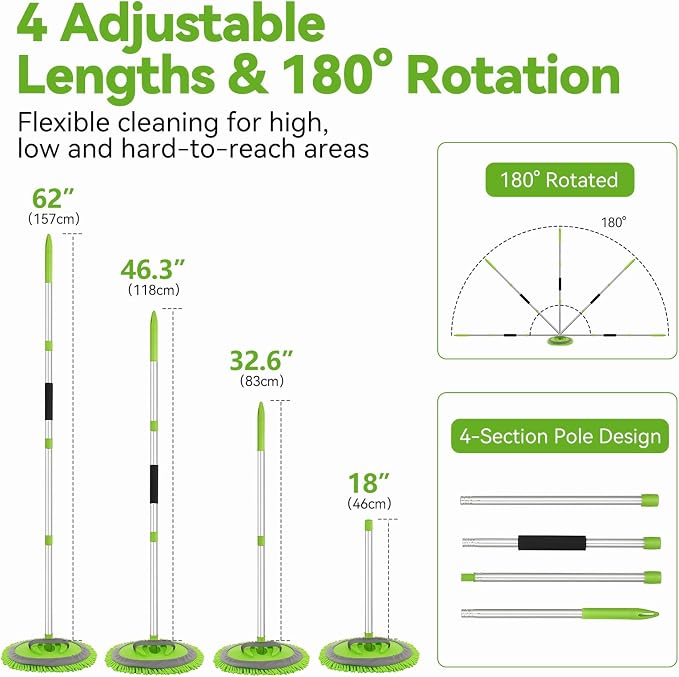 Ordenado 62" Car Wash Brush with Long Handle, 6Pcs Car Wash Kit Exterior | Scratch-Free Car Cleaning Kit with Chenille Microfiber Mop Mitt, Windshield Squeegee, Duster, Towel, Wheel Brush for RV Truck