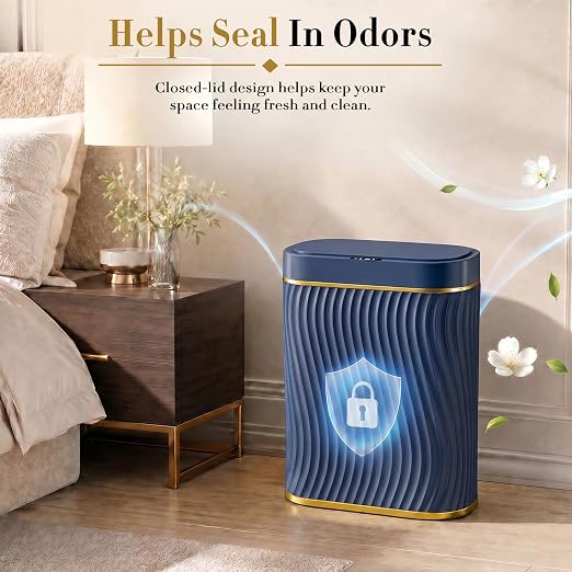 Ogikey Bathroom Small Trash Can with Automatic Touchless Lid, 2.6 Gallon Smart Garbage Can Narrow Waterproof Trash Bin for Bedroom, Office, Living Room
