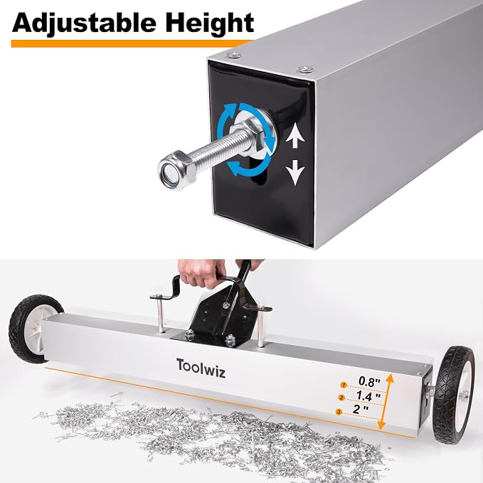 Toolwiz 36" Magnetic Sweeper with Wheels, 50 Lbs Capacity Quick Release | Rolling Magnetic Floor Sweeper, Telescoping Holder, Quick Release Latch, Industrial Heavy Duty Metal Pick Up