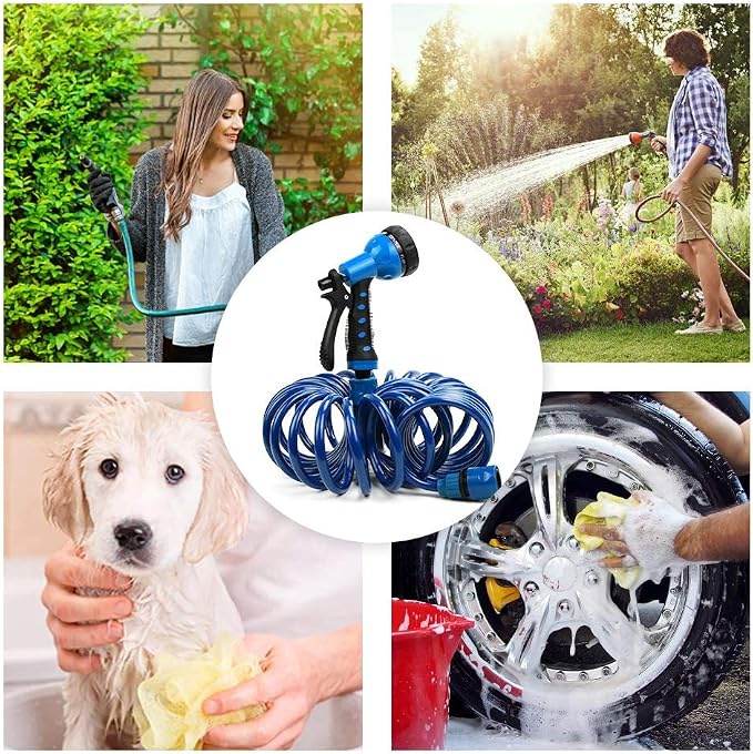 Recoil Garden Hose 25FT EVA Water Hose with 7-Pattern Spray Nozzle,Curly Self Coiling Lightweight Garden Hose,Retractable Drinking Water Safe Garden Coil Hose for Lawn Patio (blue)
