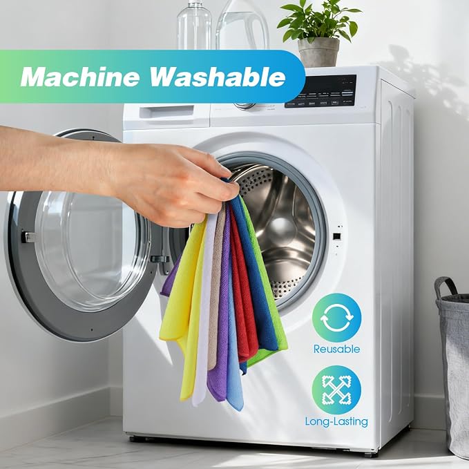 HOMEXCEL Microfiber Cleaning Cloth, 24 Pack Cleaning Rags for House 12"X11" | High Absorbent, Lint Free Microfiber Towels for Cars Kitchen House & Window, Reusable Cleaning Towel, Multicolor