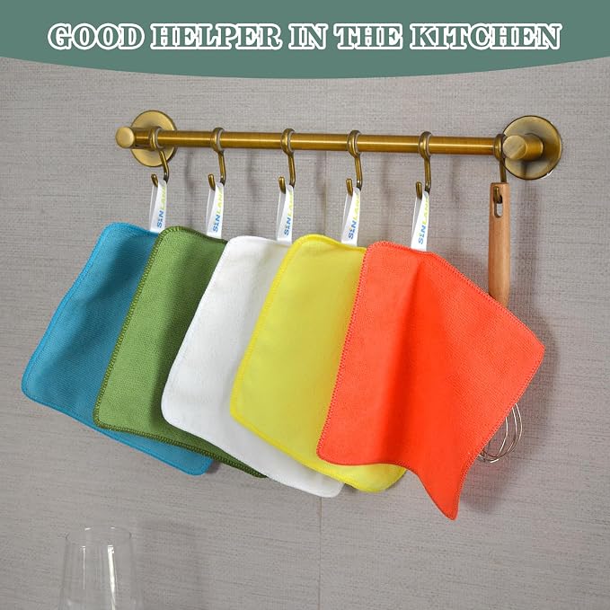 Dish Cloth for Washing Dishes Kitchen Washcloth Cleaning Cloth | 7.87x7.87inch 10pack Kitchen Towels Rags, Microfiber Cleaning Cloths, Wash Cloths with Poly Scour Side,Wholesale, Assorted