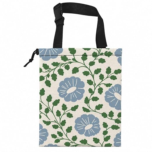 Blue Floral Car Garbage Bag Canvas Trash Can | Cottagecore Rustic Flower Drawstring Car Trash Bag Hanging for Back Seat with Adjustable Buckle
