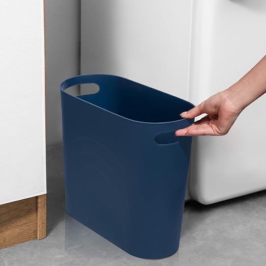 rejomiik Small Bathroom Trash Can, 3.5 Gallon Slim Garbage Can, 2 Pack Navy | Plastic Waste Basket with Handles for Bathroom, Bedroom, Dorm, Kitchen, Office and Narrow Spaces