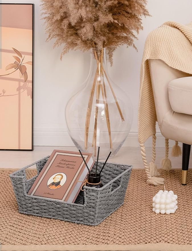 StorageWorks Pantry Baskets for Organizing, Woven Baskets, Round Paper Rope | Pantry Baskets for Patato and Onion Storage, Stackable Wicker Basket Organizer for Shelf, Woven Basket for Storage, 2-Pack