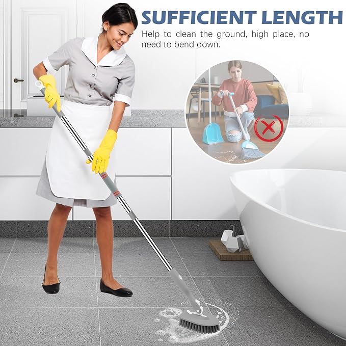 SetSail 4-in-1 Tile Tub Floor Scrubber with V-Shaped Grout Brush, Gray | with 3 Detachable Replacement Brush Head, Multi-Angle Cleaning Locks at 45°, 90°, 180° for Bathroom Kitchen Walls Tub Tile