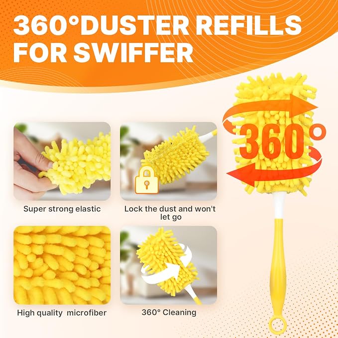 Reusable Duster Refill Compatible with Swiffer Hand Duster, 360 Heavy Duty | Duster Refills, Microfiber Washable Dusters Refills for Swiffer Duster Extended Handle, 4 Pack (Handle is Not Included)