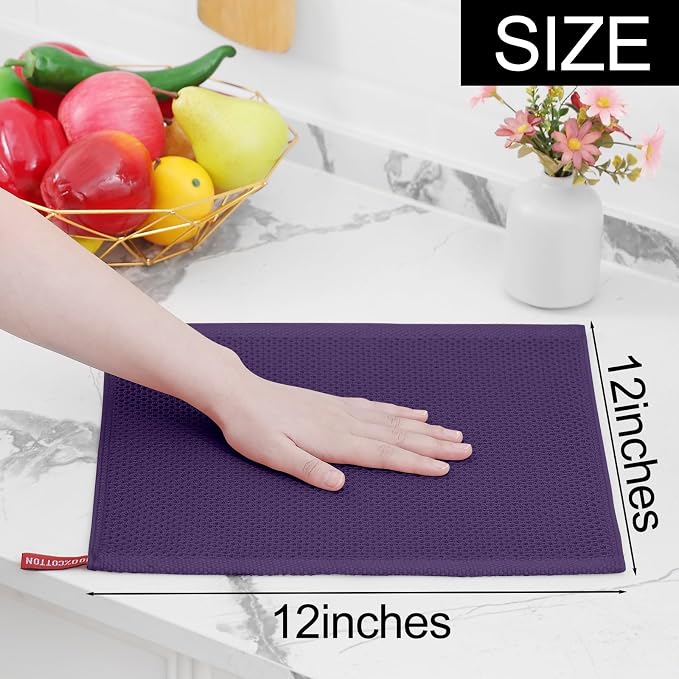 Homaxy 100% Cotton Waffle Weave Kitchen Dish Cloths 8-Pack, Eggplant | 12 x 12 Inches, Ultra Soft Absorbent Dish Towels, Quick Drying Dish Rags with Hanging Loop